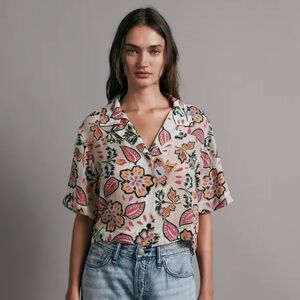 Rag & Bone Mare Cropped Floral Button-Front Shirt